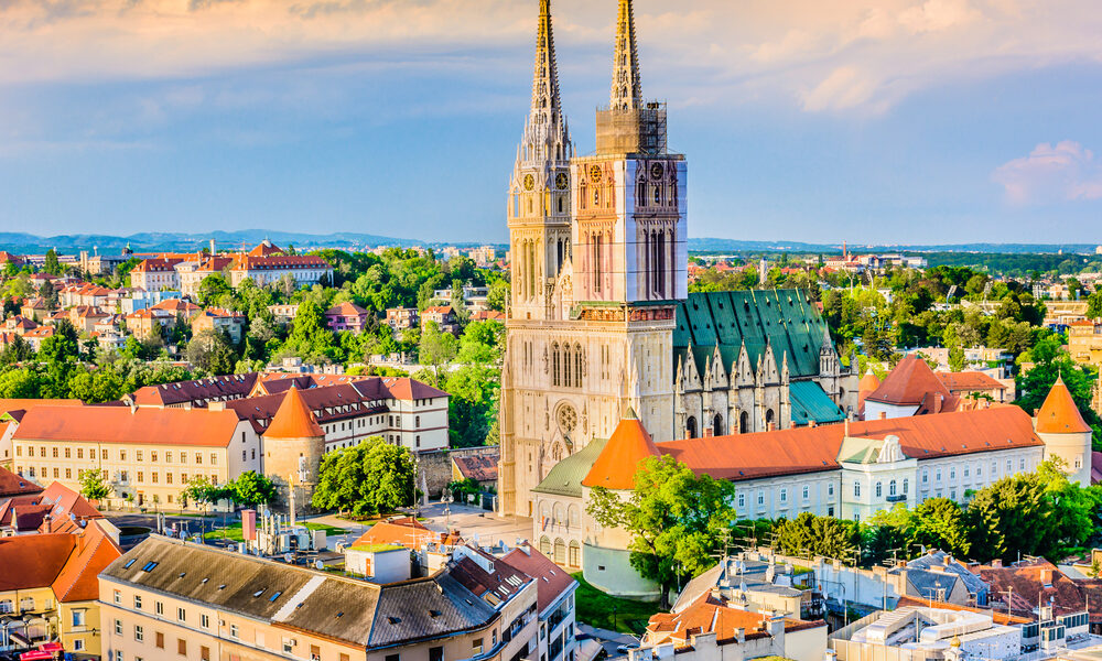Aerial,View,On,Cathedral,In,Zagreb,City,,Capital,Town,Of